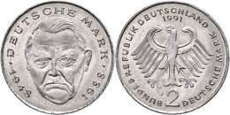 2 Mark (3,71g), 1991, Ludwig Erhard, Fehlprägung Auf Zu Dünner Ronde, Randschrift Nur Hälfte Lesbar,... - Other & Unclassified