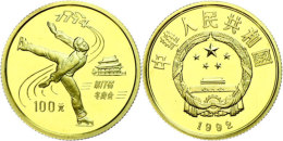 100 Yuan, Gold, 1992, XVII. Olympische Winterspiele 1994 In Lillehammer-Eiskunstläufer, Fb. 51, KM 440, In... - Chine