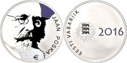 10 Euro, 2016, Jaan Poska (Tampondruck), Im Etui Mit Kapsel Und Zertifikat, Auflage Nur 4.000 Stück, PP. ... - Estonie