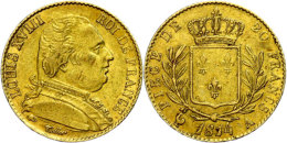 20 Francs, Gold, 1814, Louis XVIII., Mzz A Paris, Fb. 525, Gadoury 1026, Ss.  Ss20 Franc, Gold, 1814, Louis... - Autres & Non Classés