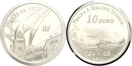 10 Euro, 2011, Eisenbahn In Frankreich - TGV Und ICE Nach Metz, KM 1814, Schön 1217, Im Etui Mit OVP Und... - Autres & Non Classés
