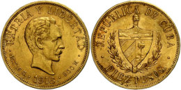 10 Pesos, Gold, 1916, José Marti, Fb. 3, Kl. Rf., Ss-vz.  Ss-vz10 Peso, Gold, 1916, José Marti,... - Cuba