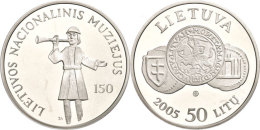 50 Litu, 2005, 150 Jahre Litauisches Nationalmuseum, KM 144, Schön 74, Im Papieretui Mit Kapsel Und... - Lituanie