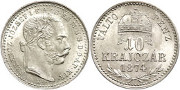 10 Kreuzer, 1874, Franz Joseph I., Für Ungarn, St.  St10 Cruiser, 1874, Francis Joseph I., For Hungaria,... - Autriche