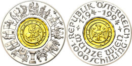 1000 Schilling, Bimetall Gold/Silber, 1994, 800 Jahre Münze Wien, Zentrum Aus 13g Feingold, Mit Zertifikat In... - Autriche
