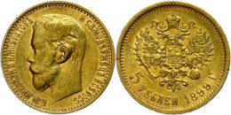 5 Rubel, Gold, 1899, Nikolaus II., St. Petersburg, Fb. 180, Bitkin 24, Ss-vz.  Ss-vz5 Rouble, Gold, 1899,... - Russie