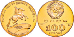 100 Rubel, Gold, 1990, Reiterdenkmal Peter I., Fb. 203, Parchimowicz 272, In Kapsel, In Originalschatulle, PP.... - Russie