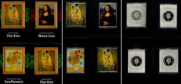 4 X 1 Dollar, O.J., Versilberte Und Kolorierte Kupferbarren, Gemälde Von Van Gogh, Da Vinci Und Klimt (2x),... - Salomon