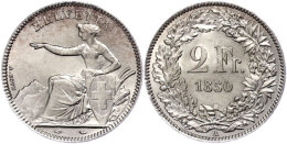 2 Franken, 1850, "Sitzende Helvetia", A, Vz.-st. In Dieser Erhaltung Seltenes Stück.  Vz-st2 Franc, 1850,... - Autres & Non Classés