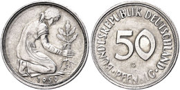 50 Pfennig, 1950, G, Bundesrepublik Deutschland, 180° Stempeldrehung, Kratzer, Ss+., Katalog: J. 384 50... - Autres & Non Classés