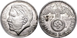 2 Reichsmark, 1938, Mit Kopf Adolf Hitler Nach Links, Messing Versilbert, KM X27, Vz.  Vz2 Reichmark, 1938,... - Autres & Non Classés