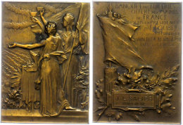 Frankreich, Rechteckige Bronzeplakette (ca. 64x46,90mm, Ca. 72,40g), 1900, Von F. Vernon. Av: Zwei Weibliche... - Autres & Non Classés