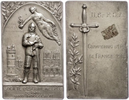 Frankreich, Rechteckige Silberplakette (ca. 60,90x39mm, Ca. 64,44g), 1903, Von J.F. Meurice. Av: Stehender Ritter... - Autres & Non Classés