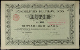 Bonn 1897, Bürgerliches Brauhaus Bonn, Gründer-Aktie über 1000 Mark, Ungefaltet Und Bis Auf Einen... - Non Classés