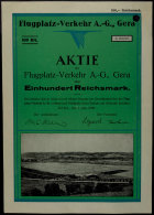 Gera 1928, Flugplatz-Verkehr A.-G., Gera, 1. Juni 1928, Gründer-Aktie über 100 RM. Mittig Senkrecht Und... - Non Classés