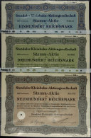 Stendal (Sachsen) 1929, Stendaler Kleinbahn-AG, 3 Stammaktien über 100 RM, 300 RM  Und 900 RM. 3 Seltene... - Non Classés