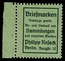 Reklame R25, Von Bogenrand, Ungebr. Ohne Gummi, Katalog: R25 (*)Advertisement R25, From Margin Of Sheet, Unused... - Autres & Non Classés