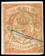 2 Groschen Rotorange Gestempelt, Rückseitig Dünn Und Riss, Mi. 550.-, Katalog: 13 O2 Groschen Red... - Oldenbourg