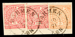 "BARMEN" - K2, Klar Und Zentrisch Zweifach Abgeschlagen Auf Briefstück Mit NDP 1 Gr. Rot (2) Und 1/2 Gr.... - Autres & Non Classés