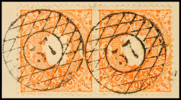 "57" - Rosswein, Zwei Klare Abschläge Auf Waager. Paar 1/2 Ngr. Wappenausgabe In C-Farbe Auf Briefstück,... - Saxe