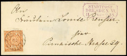 "3" + Violetter Ra3 "Stadtpost Dresden VI." Auf Ortsbrief (1869) NDP 1/2 Gr. Orange (wie Oft Oxidiert), Kabinett,... - Saxe