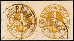 4 S./ 3 Sgr. Braunocker Durchstochen Im Waagerechten Paar Auf Pracht-Briefstück Mit 2x K1 HOLST. EB.P.SP.B. 2... - Schleswig-Holstein