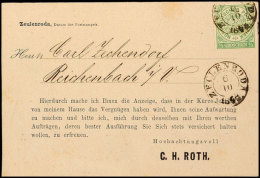 "ZEULENRODA 6 10 1868" - K2, Klar Auf Vertreterankündigung Mit NDP 1/3 Gr. Nach Reichenbach, Ex Sammlung... - Autres & Non Classés