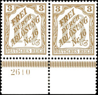 3 Pfg Zähldienstmarke Für Baden, Waagerechtes Paar Vom Bogen-Unterrand Mit HAN "2610", Die Marken... - Autres & Non Classés
