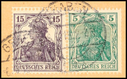 15 + 5 Pfg Germania 1917/18 Auf Briefstück, Gestempelt GRABEN, Fotobefund Dr. Oechsner BPP: "echt Und... - Autres & Non Classés