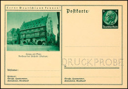 Druckprobe, 6 Pfg Hindenburg Grün, 6 Pfg Braun Und 6 Pfg Hitler Bildpostkarte Mit Entsprechender Lochung In... - Autres & Non Classés