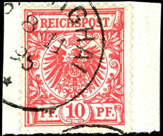 10 Pfg Krone/Adler, In Der Seltenen Farbe Mittel(karmin)rot, Auf Briefstück Mit Klarem, Kleinen... - Chine (bureaux)