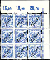 20 Pf Steilaufdruck Als Eckrand-9er-Block, 5 Marken Tadellos Postfrisch, 4 Mit Erstfalz, Mi. 355.-, Katalog: 4II(9)... - Chine (bureaux)