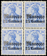 25 C Auf 20 Pf. Viererblock Tadellos Postfrisch, Mi. 240.-, Katalog: 37a(4) **25 C On 20 Pf. Block Of Four In... - Maroc (bureaux)