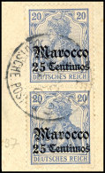 25 Centimos Auf 20 Pf. In B-Farbe, Senkrechtes Paar Tadellos Auf Briefstück, Fotobefund Dr. Hartung:... - Maroc (bureaux)