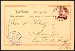 20 Para Auf 10 Pf. Dunkelrosarot, Portorichtige Einzelfrankatur Auf Postkarte (diese Eckbug )von CONSTANTINOPEL 1... - Turquie (bureaux)