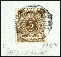 Hatzfeldhafen 23.6.91 - Typischer Abschlag Auf 3 Pfennig Krone/Adler Auf Briefstück, Gepr. Dr. Steuer BPP,... - Nouvelle-Guinée