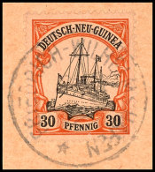 30 Pfg Kaiseryacht, Klar Gestempelt "Friedrich-Wilhelmshafen" Auf Postanweisungs-Briefstück, Tadellose... - Nouvelle-Guinée