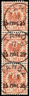 25 Pesa Auf 50 Pf. Krone/Adler, Aufdruck Type II, Senkr. 3er-Streifen, Jede Marke Zentrisch Klar TANGA 17/9 94,... - Afrique Orientale