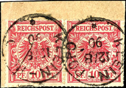 10 Pfg Krone/Adler In A-Farbe, Zwei Werte Auf Briefstück Mit Entwertung "Klein-Popo 12/8 90 *", Gepr. Bothe... - Cameroun