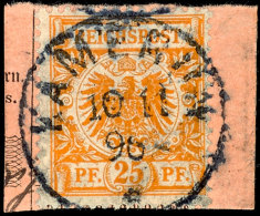 25 Pfg Krone/Adler Auf Postanweisungsausschnitt Mit Entwertung "KAMERUN 10/11 96", Gepr. Bothe BPP, Katalog: V49... - Cameroun