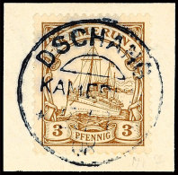 DSCHANG  28/1 08, Zentrisch Auf Briefstück 3 Pf. Kaiseryacht, Katalog: 7 BSDSCHANG 28 / 1 08, Centric On... - Cameroun