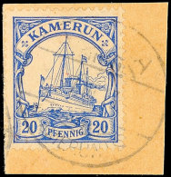 DUALA  A 7.10.13, Arge Type 3, Klar Und Zentrisch Auf Briefstück 20 Pf. Schiffzeichnung, Fotobefund... - Cameroun