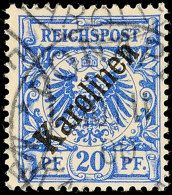 20 Pf. Diagonalaufdruck Tadellos Gestempelt, Mi. 160.-, Katalog: 4I O20 Pf. Diagonal 	Overprint Neat Cancelled,... - Carolines