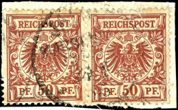 50 Pfg Krone/Adler Mittelbraunrot, 2 Marken Auf Briefstück, Rechte Marke Zahnfehler Oben, Sonst Einwandfrei,... - Marshall