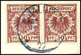 50 Pfg Krone/Adler (2) In D-Farbe Auf Briefstück, Klar Gestempelt "JALUIT MARSCHALL-INSELN .. .. 99" In Blau,... - Marshall