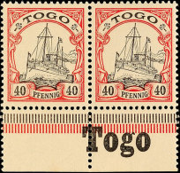 40 Pf. ** Unterrandpaar Mit Randinschrift "Togo", Katalog: 13 **40 Pf. ** Lower Margin Pair With Edge Lettering... - Togo