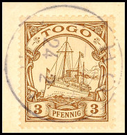 HO (TOGO) 24.2.11, Klar Und Komplett Auf Kabinett-Briefstück Mit 3 Pfg. Kaiseryacht Ohne Wasserzeichen,... - Togo