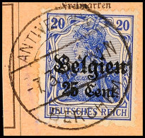 "ANTWERPEN BERCHEM 7.3.18", Klar Auf Paketkartenausschnitt, 25 C., Katalog: 18 BSANTWERPEN BERCHEM 7. 3. 18,... - 1° Guerre Mondiale