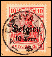 "ENSIVAL", Klar Und Zentr. Auf Paketkartenausschnitt 10 C., Katalog: 14 BSENSIVAL, S.O.T.N On Package Cards Cut... - 1° Guerre Mondiale