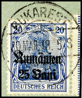 25 Bani Auf 20 Pfg Germania, C-Farbe, Tadellos Gestempelt Auf Briefstück, Gepr. Hey BPP, Mi. 200.-, Katalog:... - Autres & Non Classés